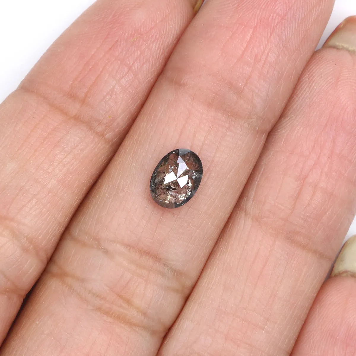 0.78 CT Natural Loose Oval Shape Diamond Salt And Pepper Oval Cut Diamond 7.00 MM Black Grey Color Oval Shape Rose Cut Diamond Q