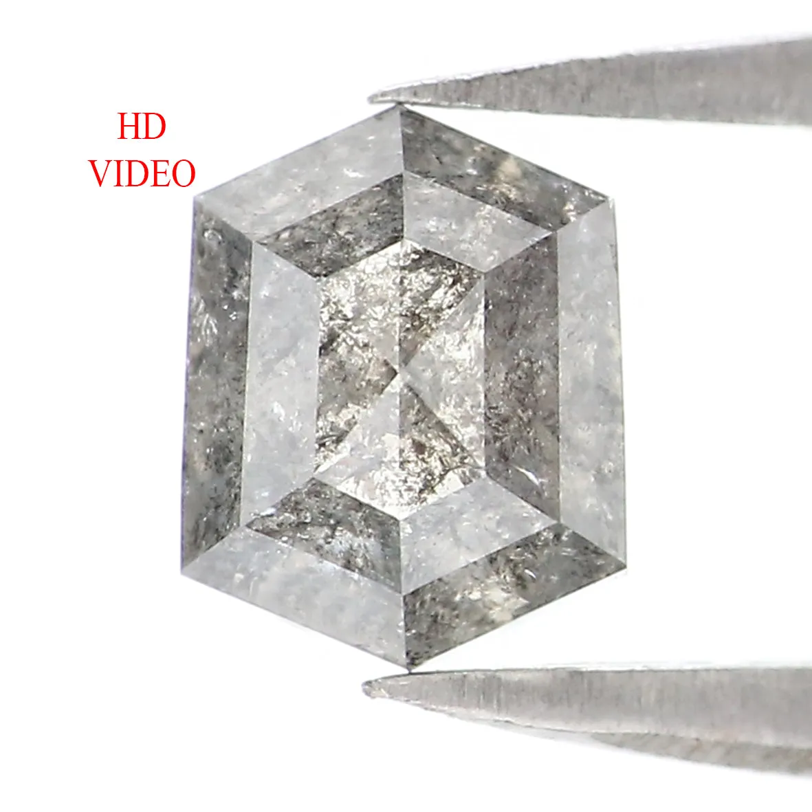 1.00 CT Natural Loose Hexagon Shape Diamond Salt And Pepper Hexagon Cut Diamond 6.45 MM Natural Black Grey Hexagon Rose Cut Diam