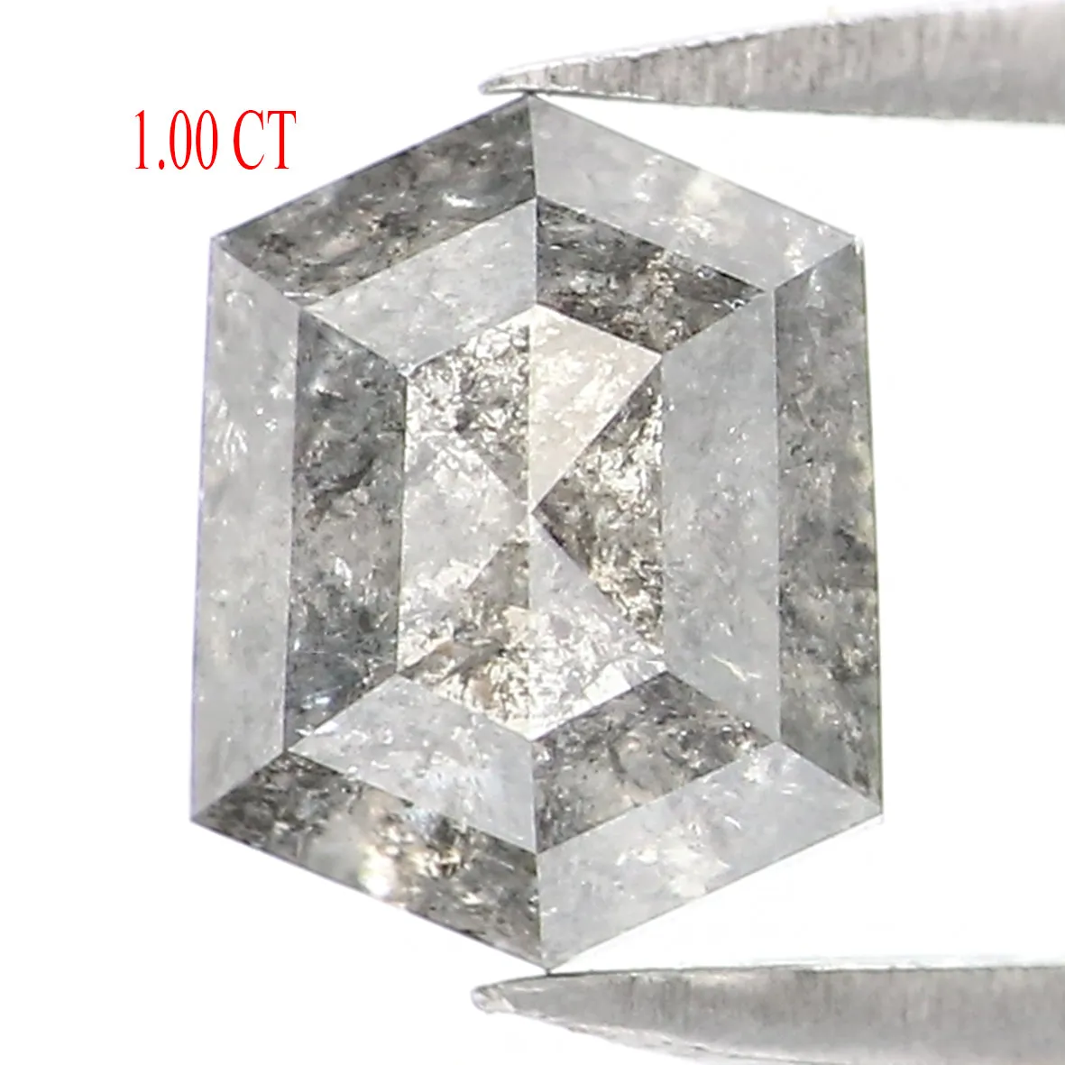 1.00 CT Natural Loose Hexagon Shape Diamond Salt And Pepper Hexagon Cut Diamond 6.45 MM Natural Black Grey Hexagon Rose Cut Diam