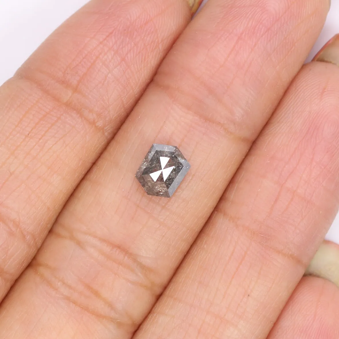 1.00 CT Natural Loose Hexagon Shape Diamond Salt And Pepper Hexagon Cut Diamond 6.45 MM Natural Black Grey Hexagon Rose Cut Diam