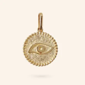 10K Gold Disc Evil Eye Charm