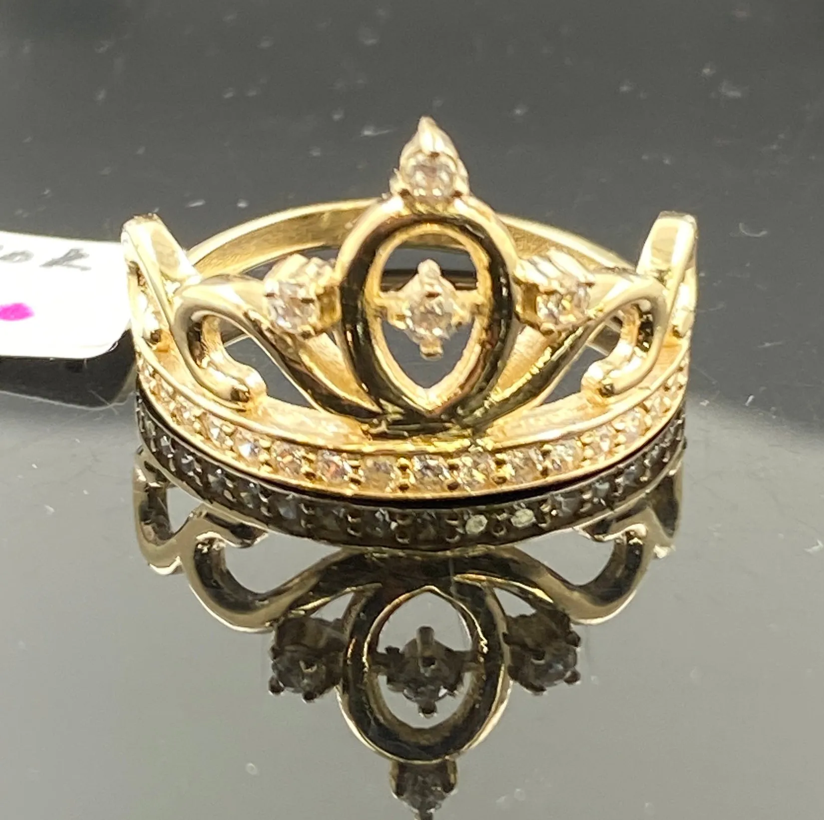 10k Ring Solid Gold Ladies Designer Crown Style with Signity Stones R2837