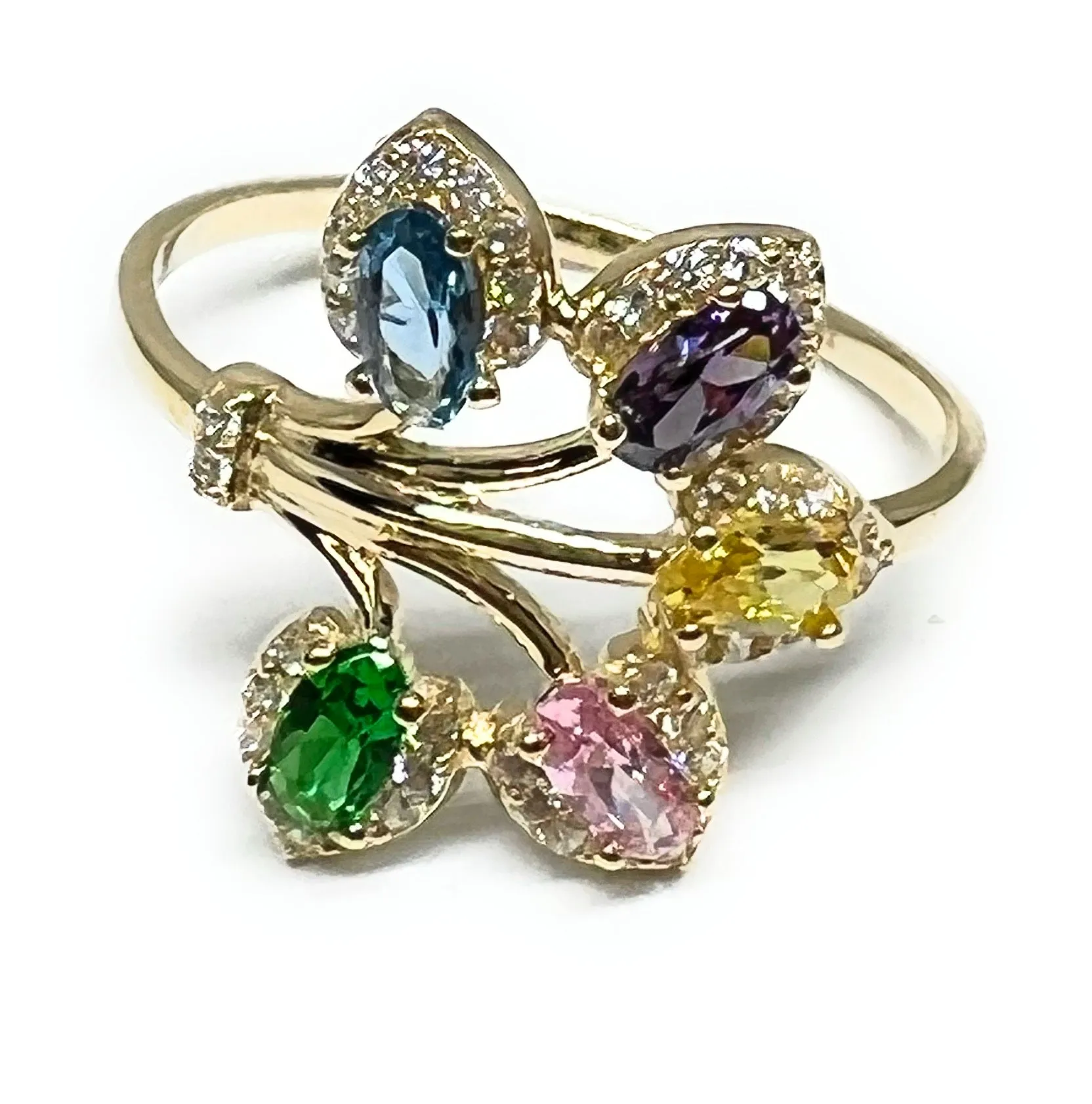 10k Solid Gold Colorful CZ Flower Ring (FC 135)