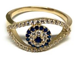 10k Solid Gold Evil Eye BLUE CZ Ring (FC  94)