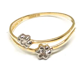 10k Solid Gold Yellow & White Gold CZ Double Flower Ring