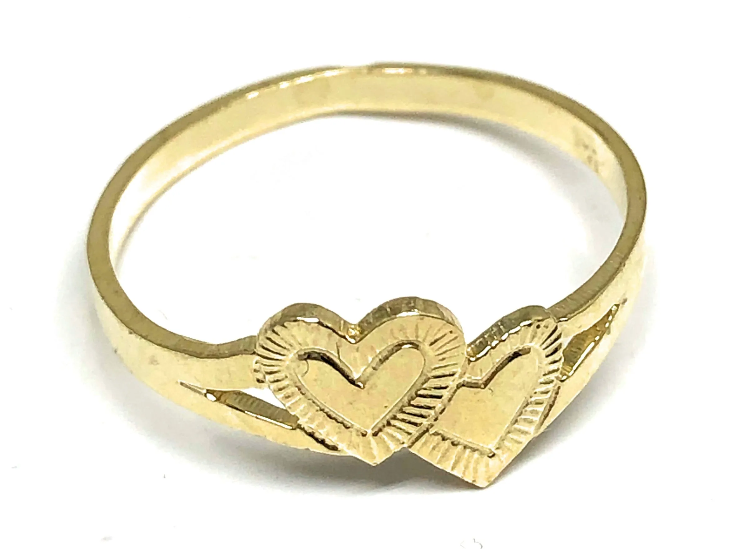 10k Solid Gold Yellow Double Heart Ring