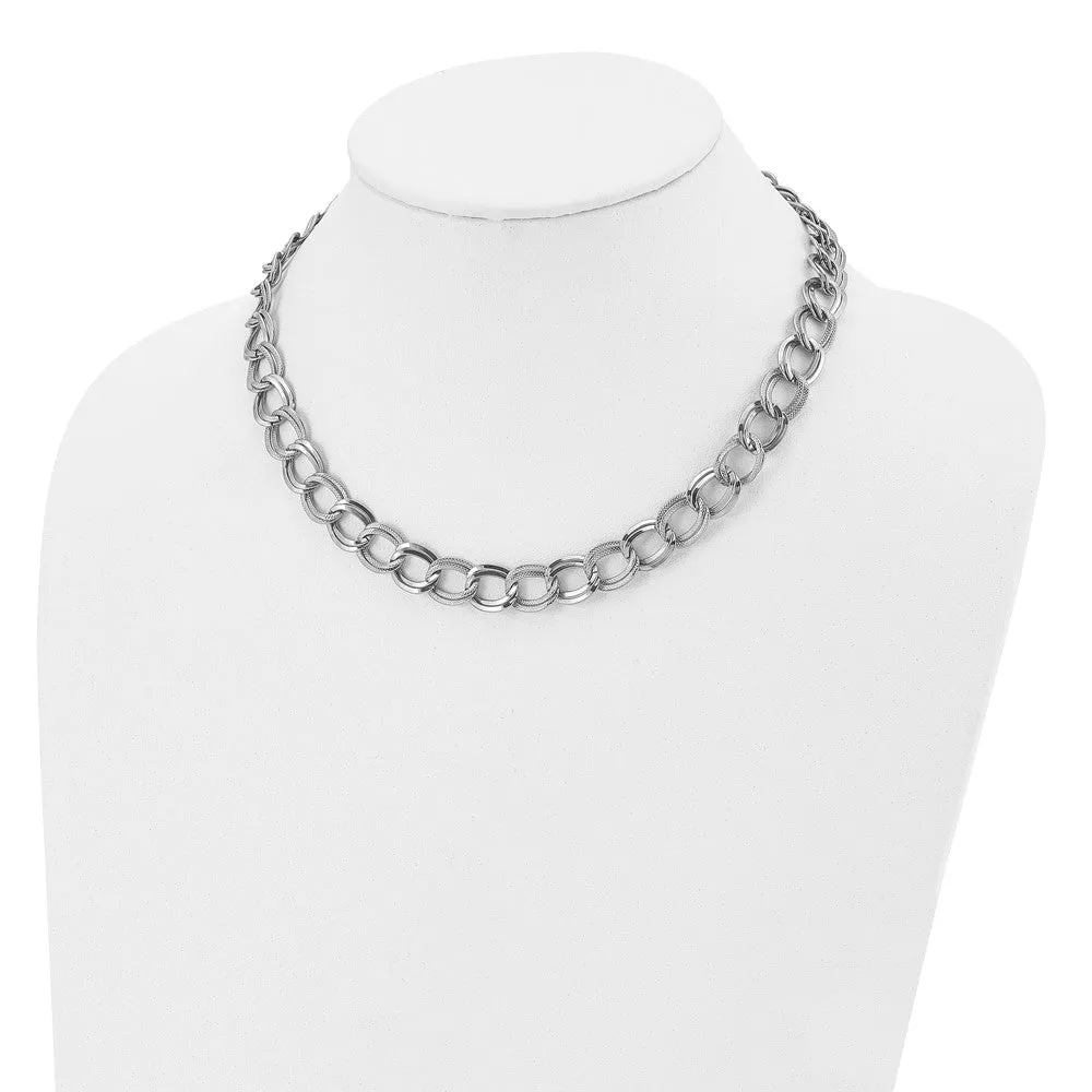 11mm Stainless Steel Fancy Double Curb Chain Necklace, 17.5 Inch