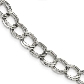 11mm Stainless Steel Fancy Double Curb Chain Necklace, 17.5 Inch