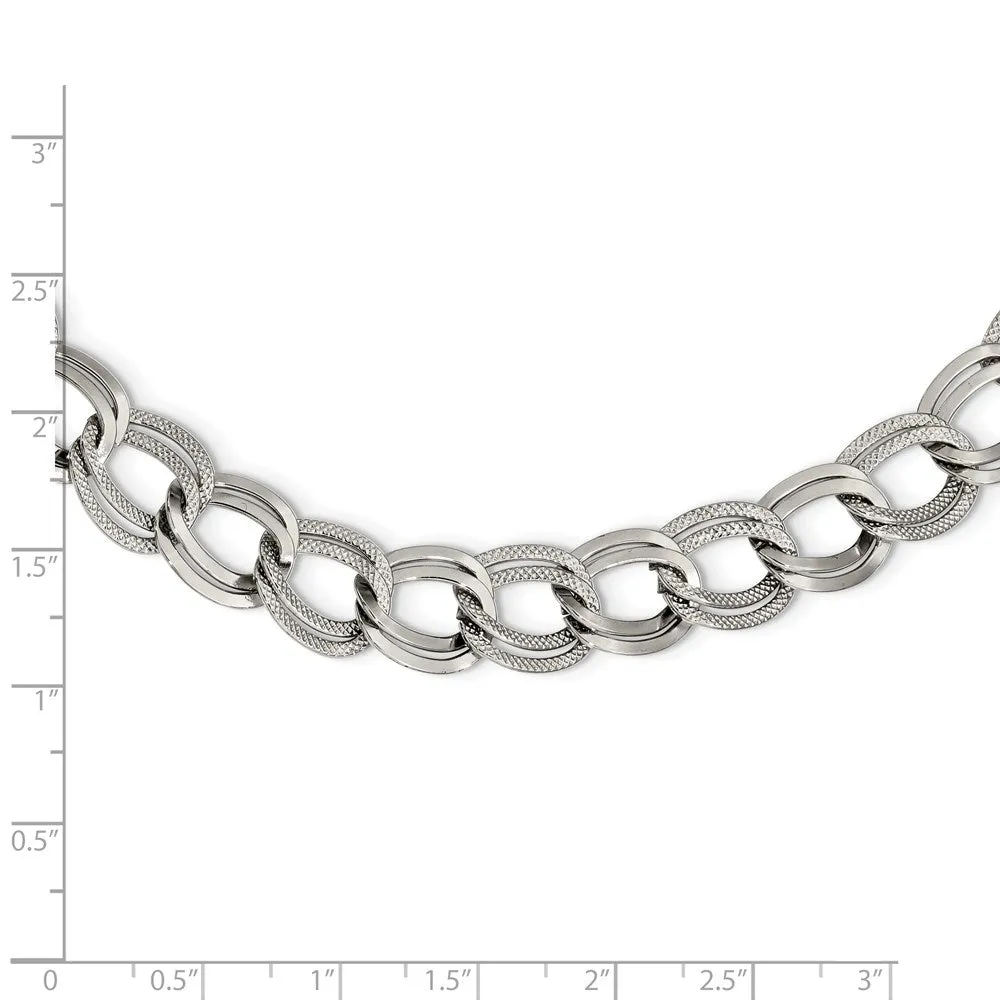 11mm Stainless Steel Fancy Double Curb Chain Necklace, 17.5 Inch