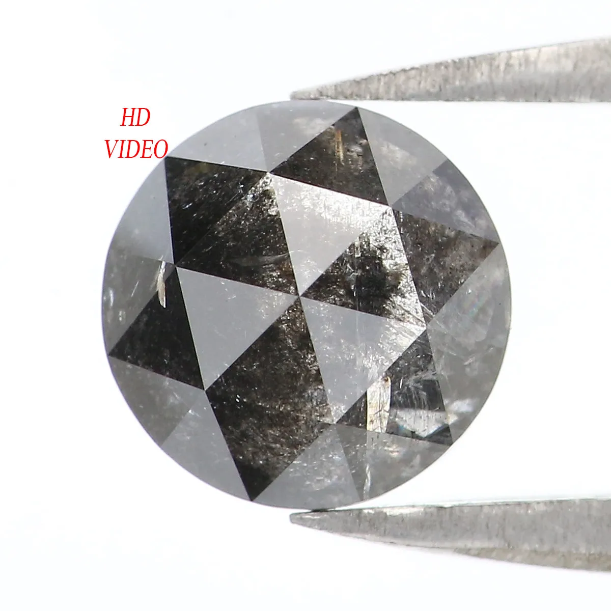 1.26 Ct Natural Loose Round Rose Cut Diamond Salt And Pepper Round Shape Diamond 6.70 MM Natural Black Grey Round Rose Cut Diamo