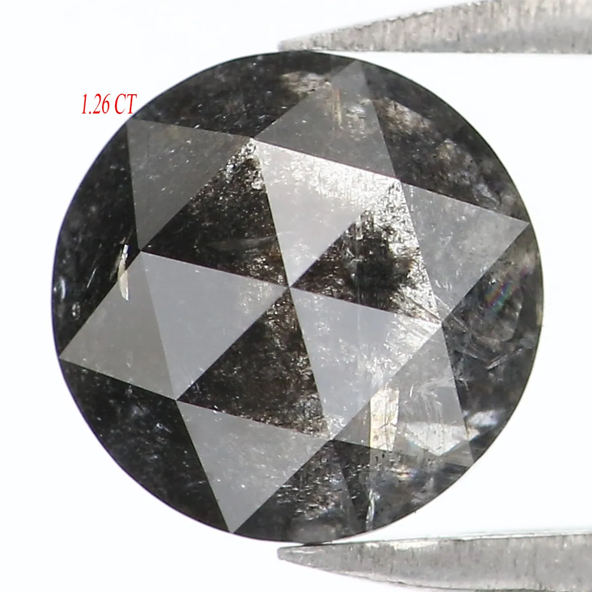 1.26 Ct Natural Loose Round Rose Cut Diamond Salt And Pepper Round Shape Diamond 6.70 MM Natural Black Grey Round Rose Cut Diamo