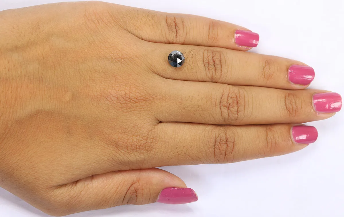 1.26 Ct Natural Loose Round Rose Cut Diamond Salt And Pepper Round Shape Diamond 6.70 MM Natural Black Grey Round Rose Cut Diamo