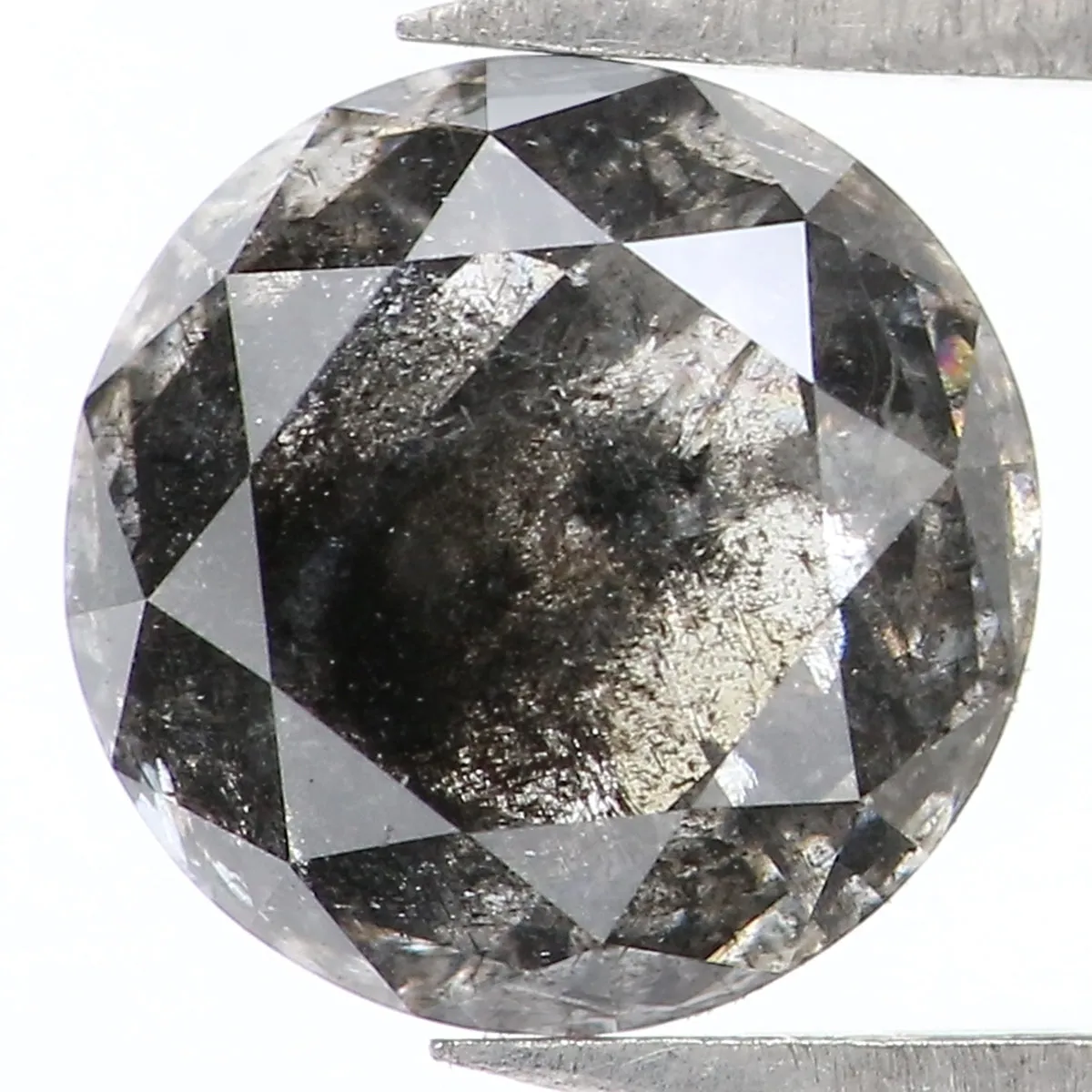 1.26 Ct Natural Loose Round Rose Cut Diamond Salt And Pepper Round Shape Diamond 6.70 MM Natural Black Grey Round Rose Cut Diamo