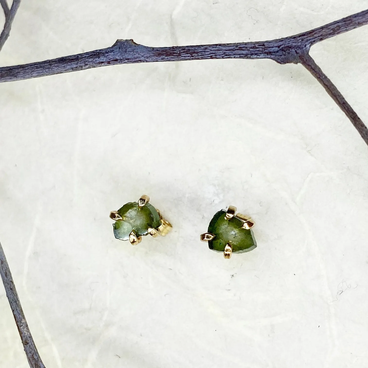 14k Green Watermelon Tourmaline Studs