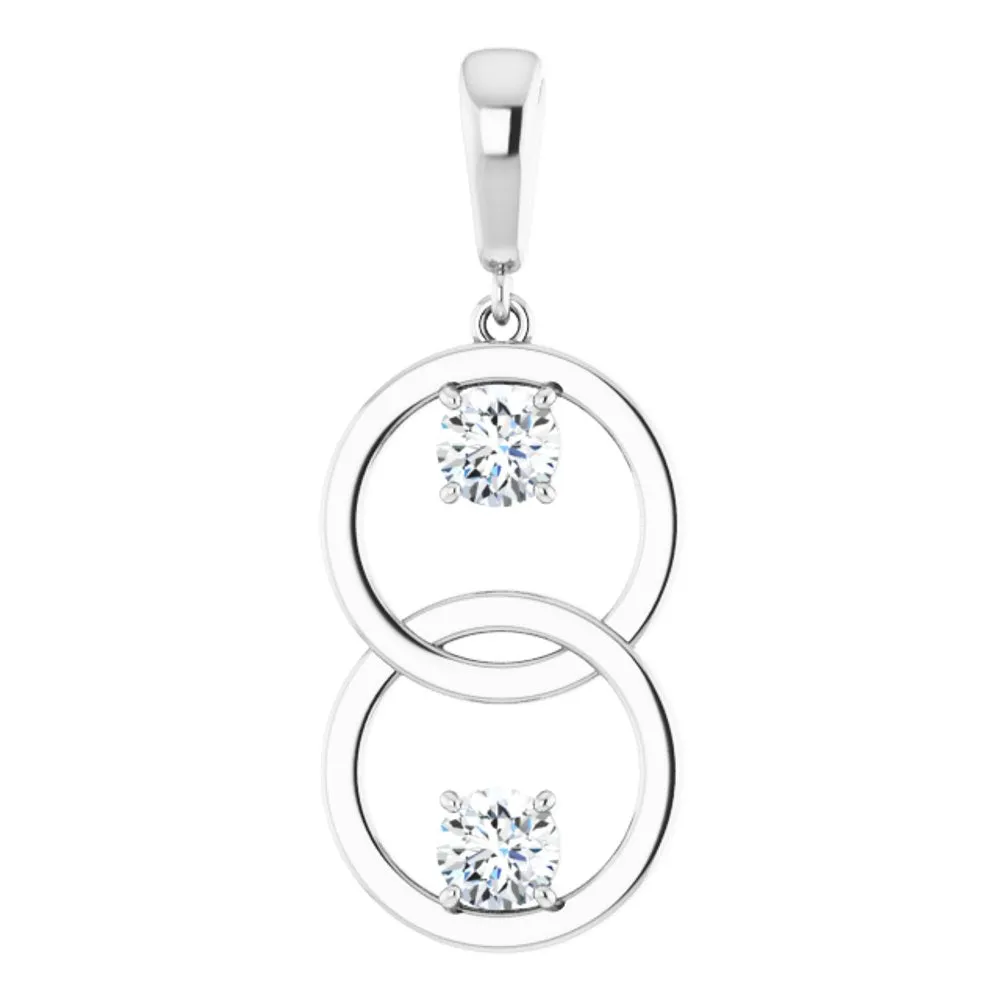 14K White Gold 1/2 CTW Diamond Double Circle Pendant, 12 x 30mm