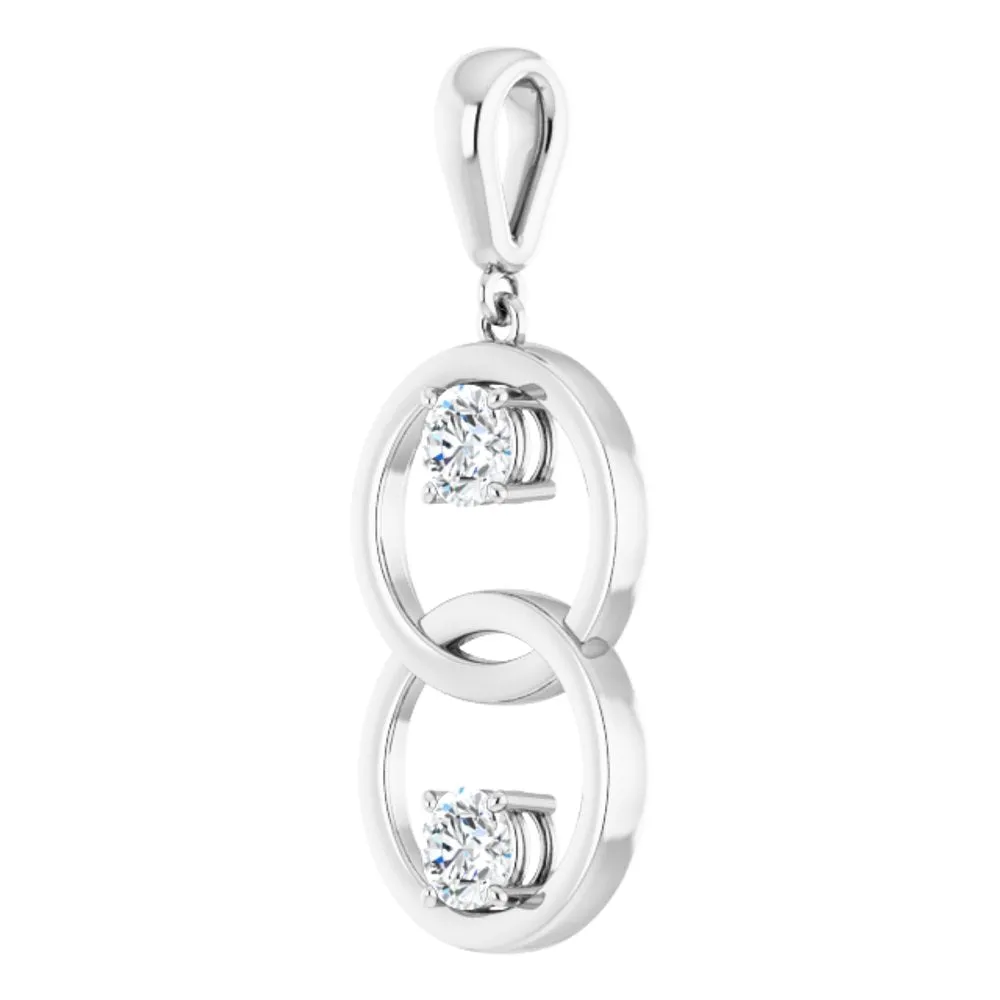 14K White Gold 1/2 CTW Diamond Double Circle Pendant, 12 x 30mm