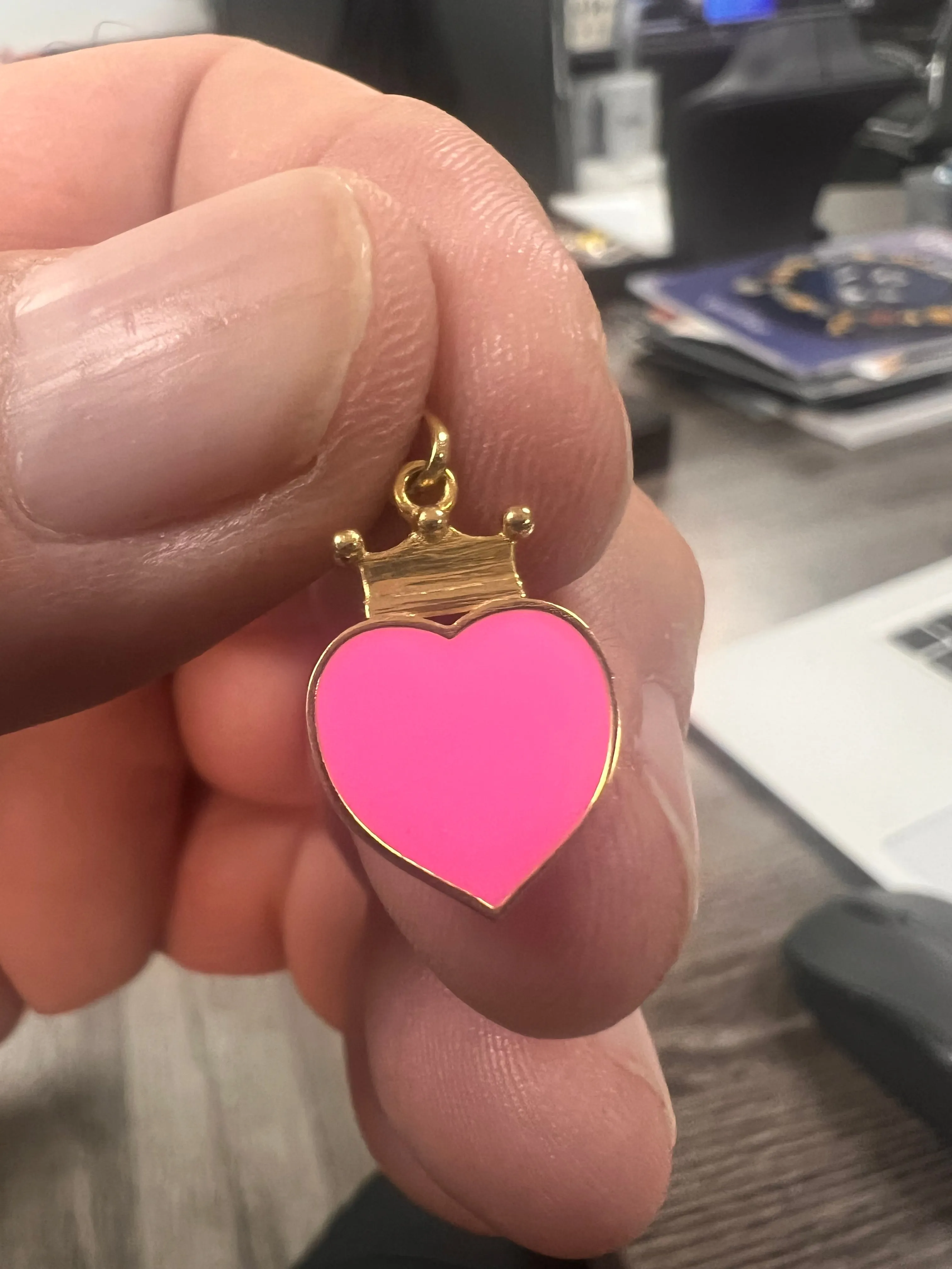 14K Yellow gold crown pink hearth-53739