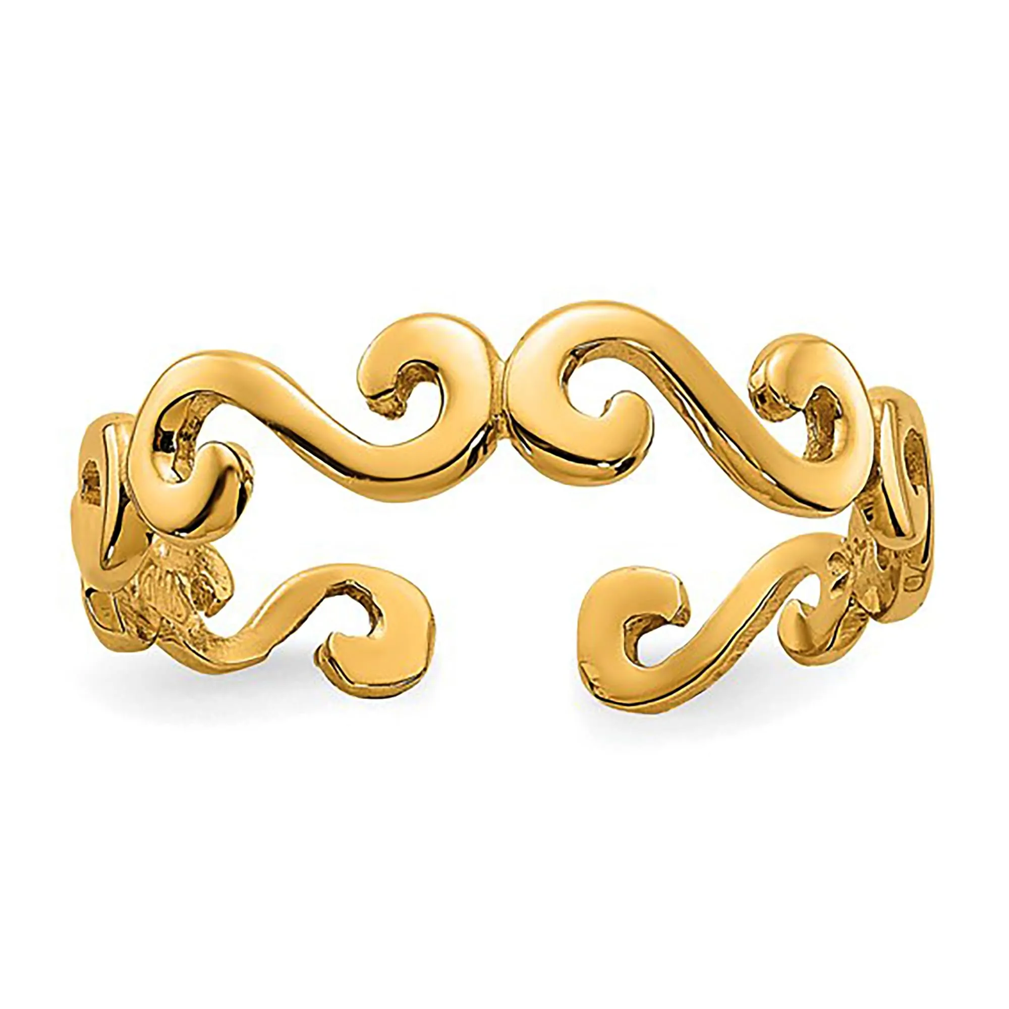 14K Yellow Real Gold Swirl Design Cuff Style Adjustable Toe Ring