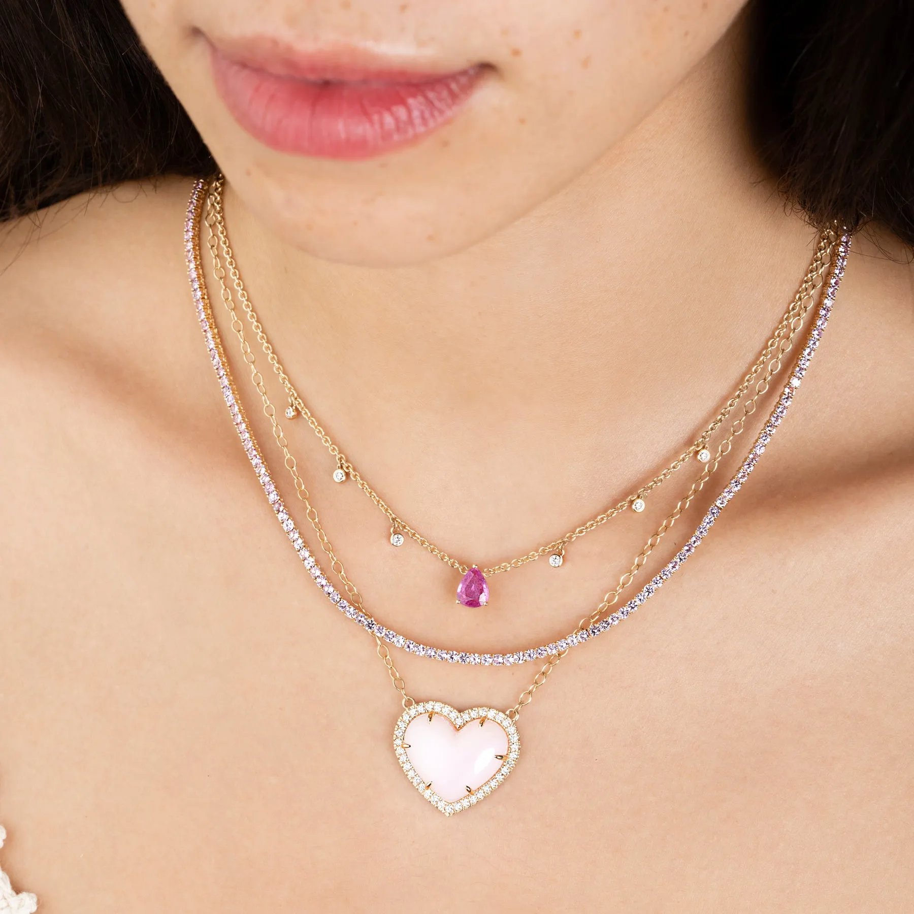 17 Perfect Tennis Necklace - Pink Sapphire / 14k Yellow Gold