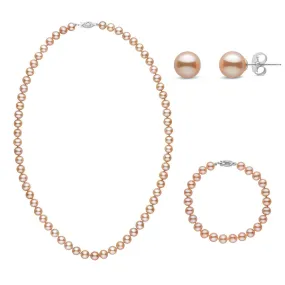 18 Inch 3 Piece Set of 6.5-7.0 mm AAA Pink Freshwater Pearls