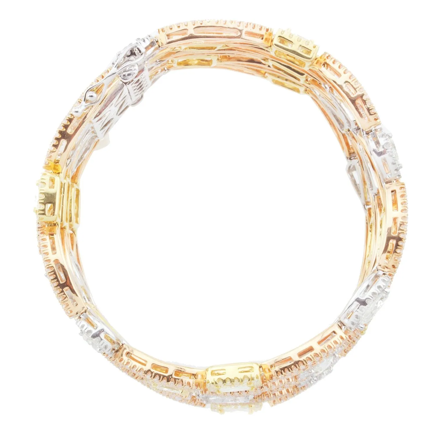 18K Tri Color Bangel With A Variety Of Different Diamonds And A Total CT Weight Of 29.57CT