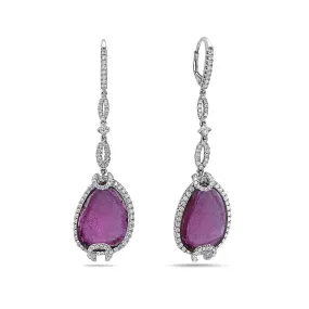 18K White Gold Ladies Earrings With Diamonds and Rubies