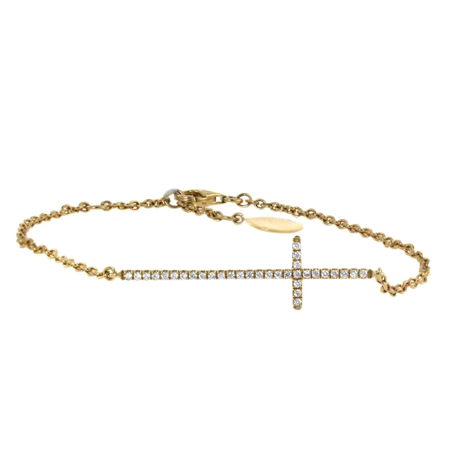 18K Yellow Gold Diamond Sideways Cross Bracelet With Round Cut Diamonds and 0.18CT