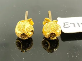 22k Earring Solid Gold Ladies Ball Design Studs with Shiny Geometric FinishE7182