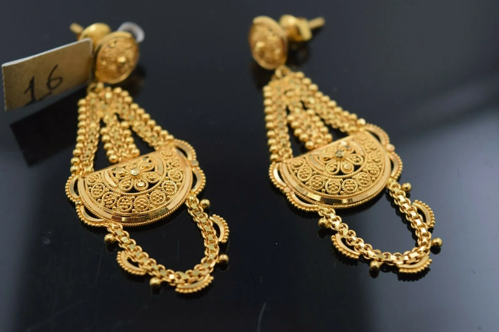 22k Earring Solid Gold Ladies Jewelry Simple Filigree Dangle Design E6640