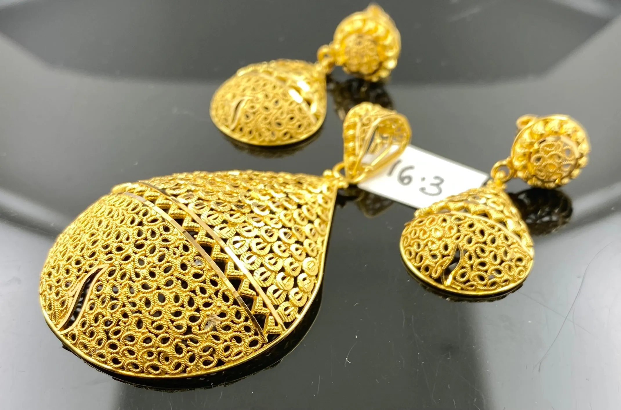 22k Pendant Set Solid Gold Ladies Filigree Traditional Design P3300