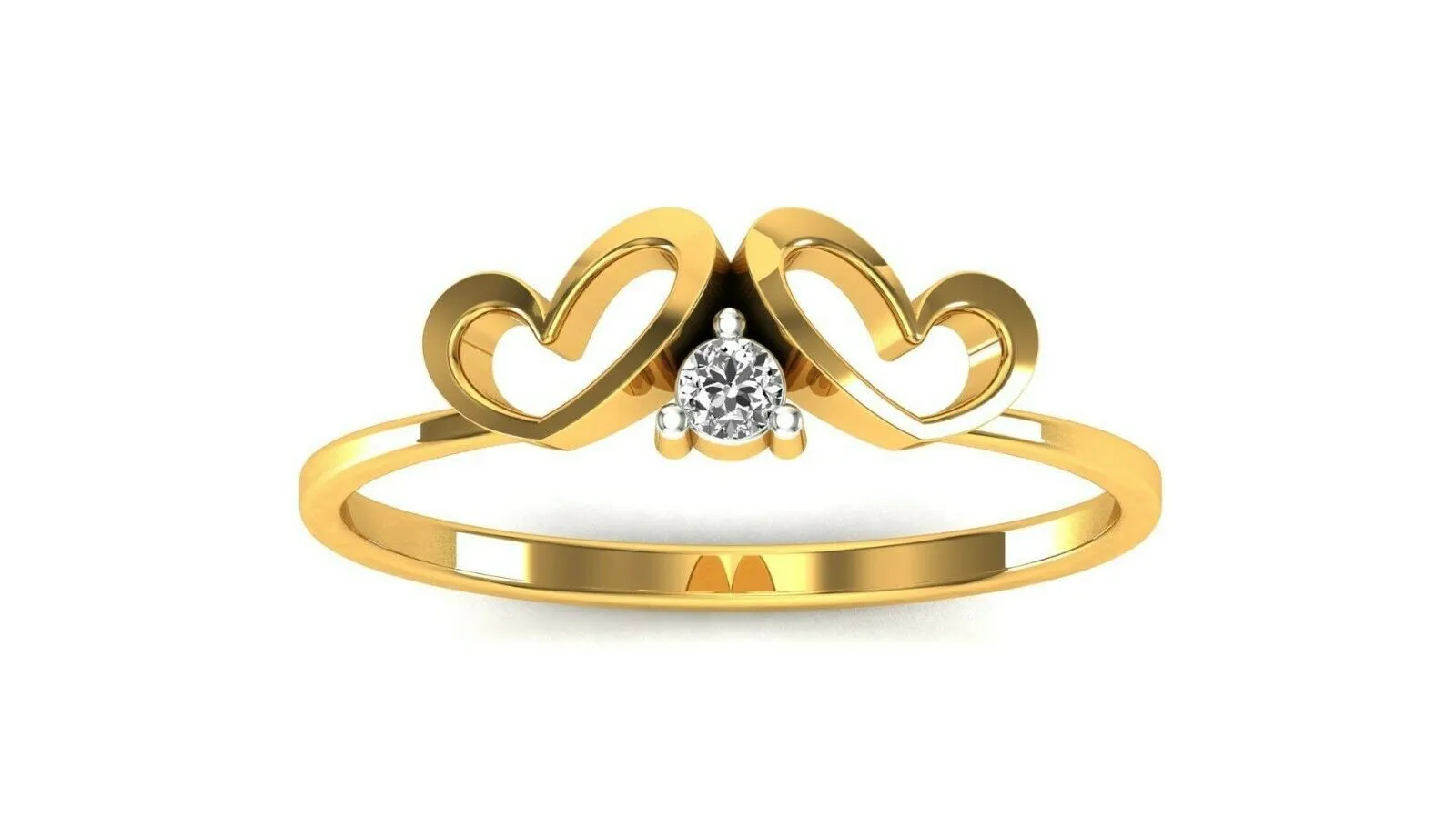 22k Ring Solid Yellow Gold Ladies Jewelry Elegant Double Heart Band CCGR78