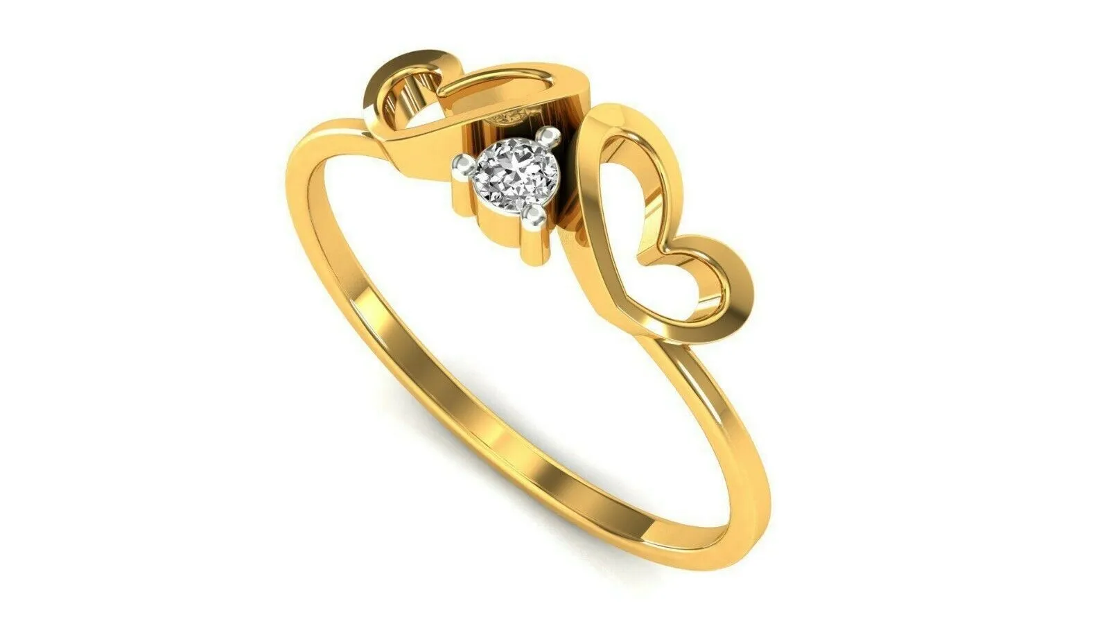 22k Ring Solid Yellow Gold Ladies Jewelry Elegant Double Heart Band CCGR78