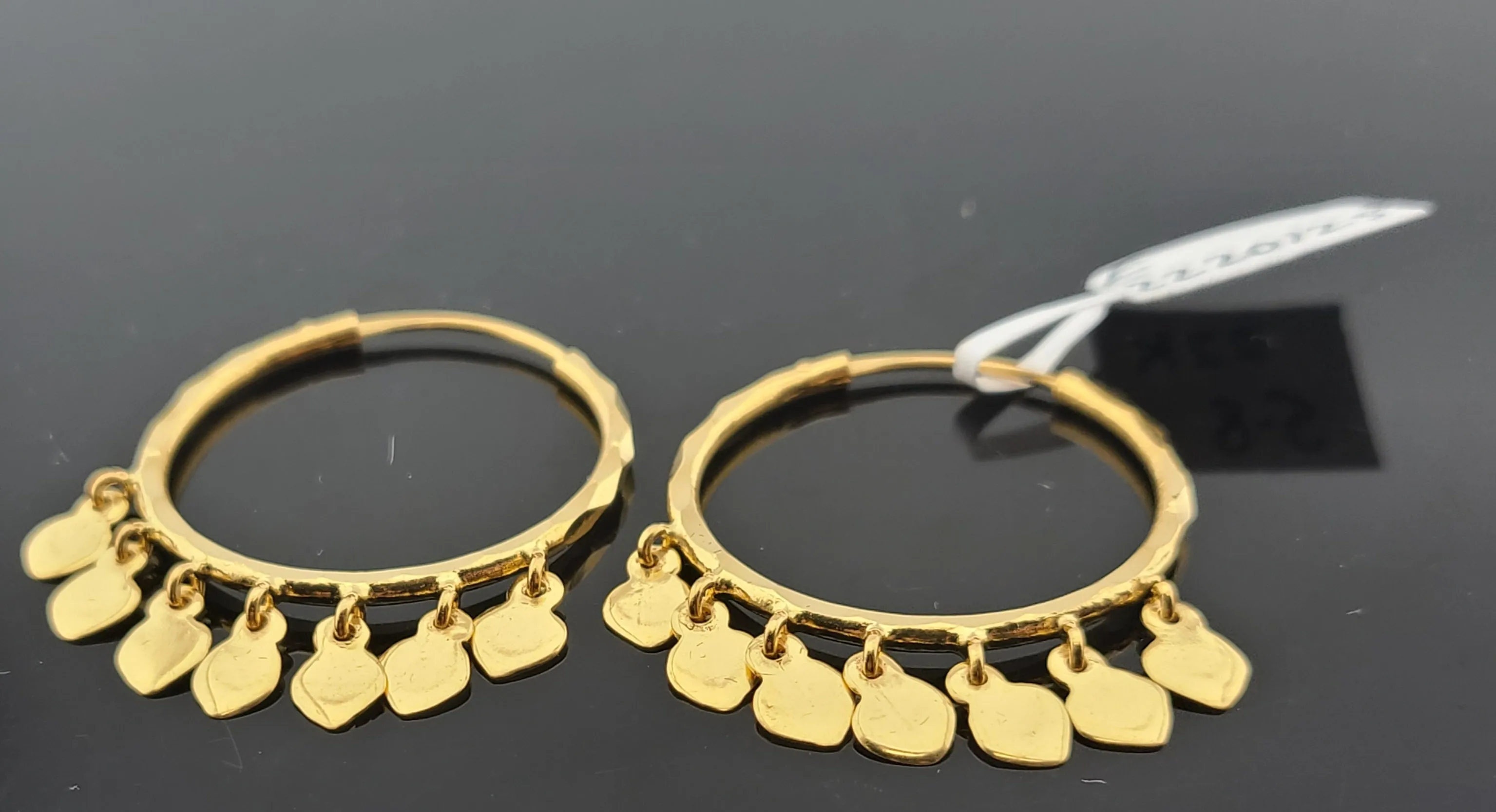 22K Solid Gold Designer Dangling Hoops E2220125