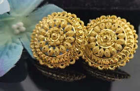 22K Solid Gold Designer Round Studs EE132