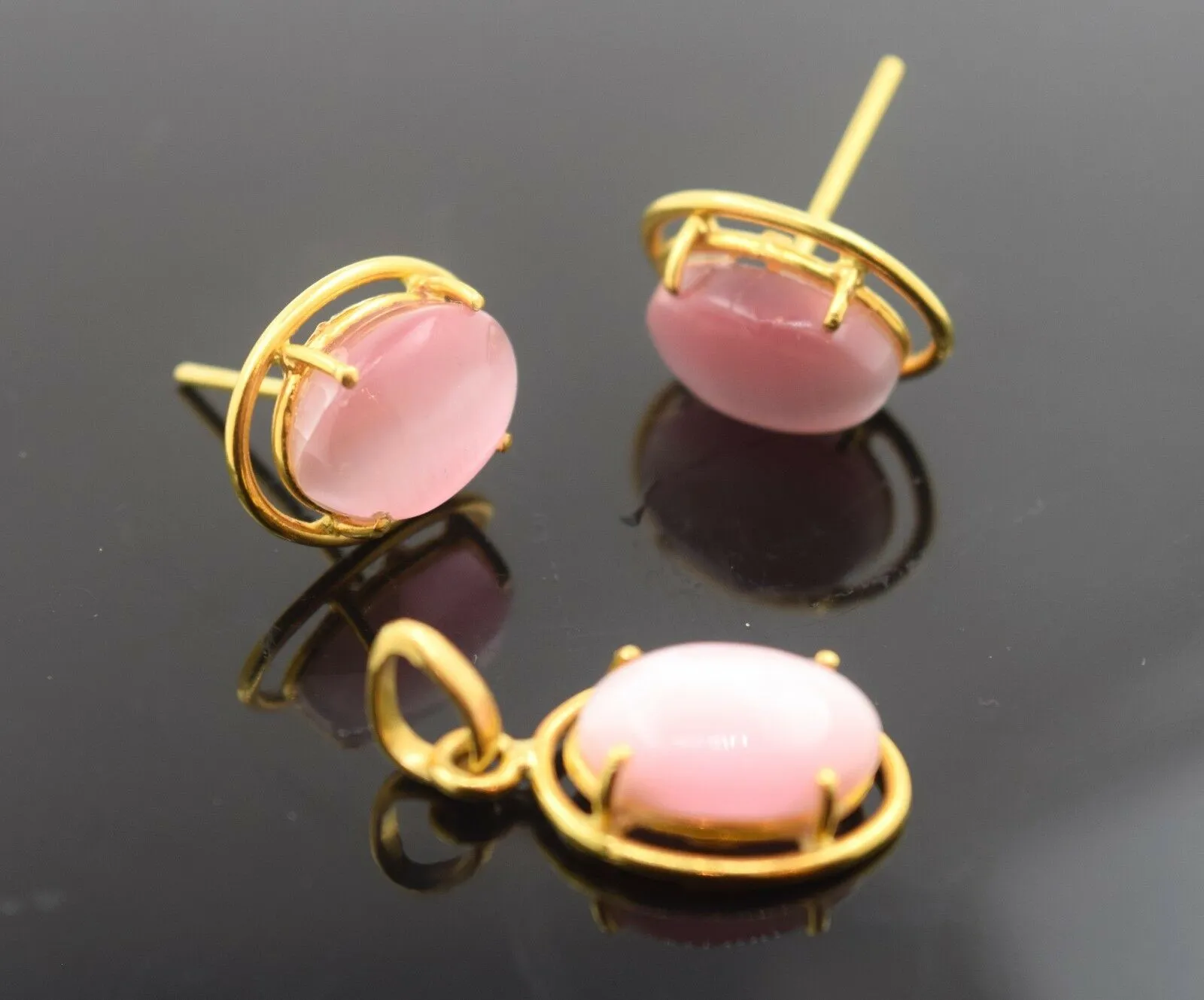 22k Solid Gold ELEGANT PINK STONE Pendant Set Modern Design S19