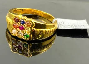 22k Solid Gold Men's Designer Navratan Stone Zircon Ring R3801