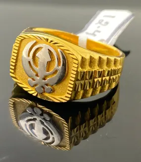 22k Solid Gold Men's Designer Rhodium Religious Sikh Ring R3088