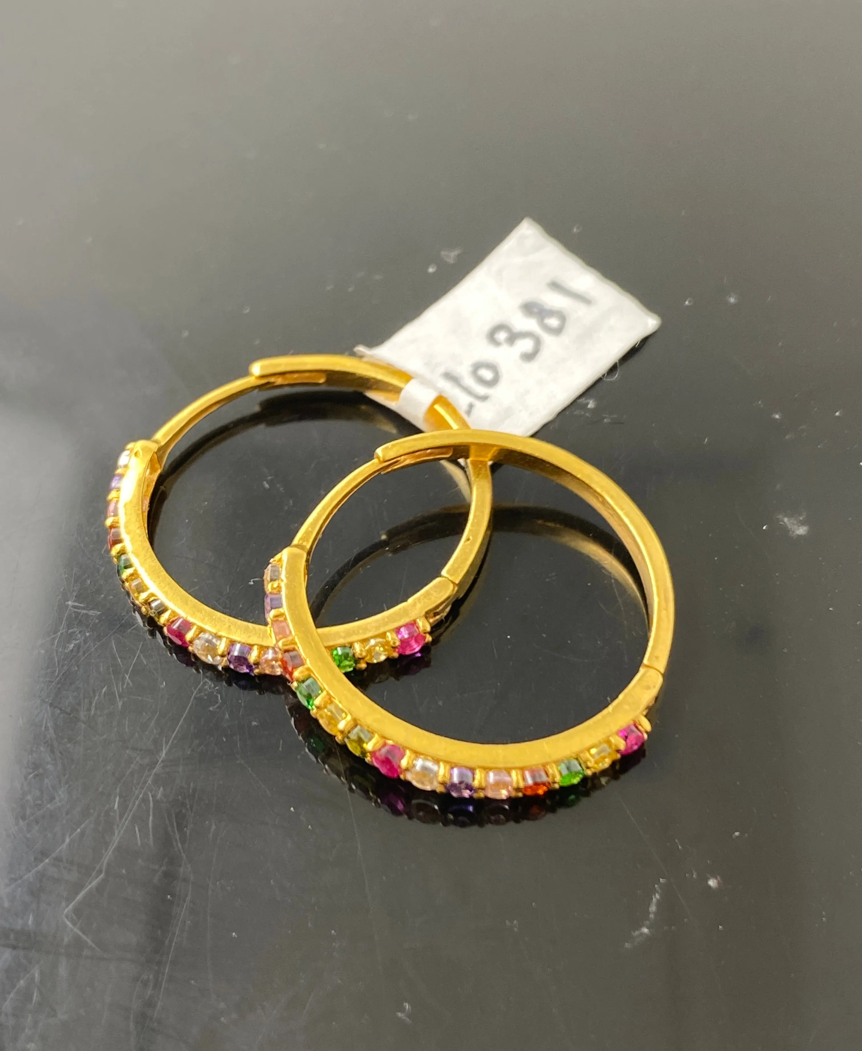 22K Solid Gold Multicolored Hoops E10381