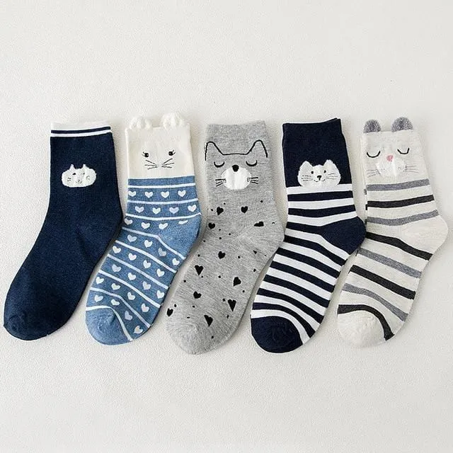 5Pairs 2019 New Autumn Women Cotton Socks In tube Animal Ear Cute Socks Fox Bear Soft Cartoon Socks Girl