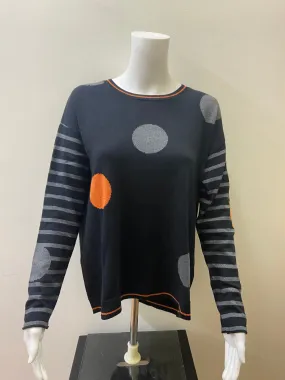 7421- Spot Design Knit Jumper-Black/Charcoal/Burnt orange- Foil