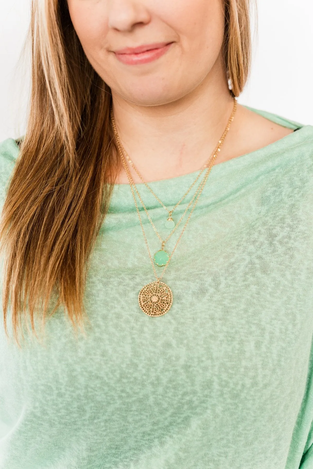 A Touch Of Grace 3-Tier Necklace- Gold & Seafoam Green