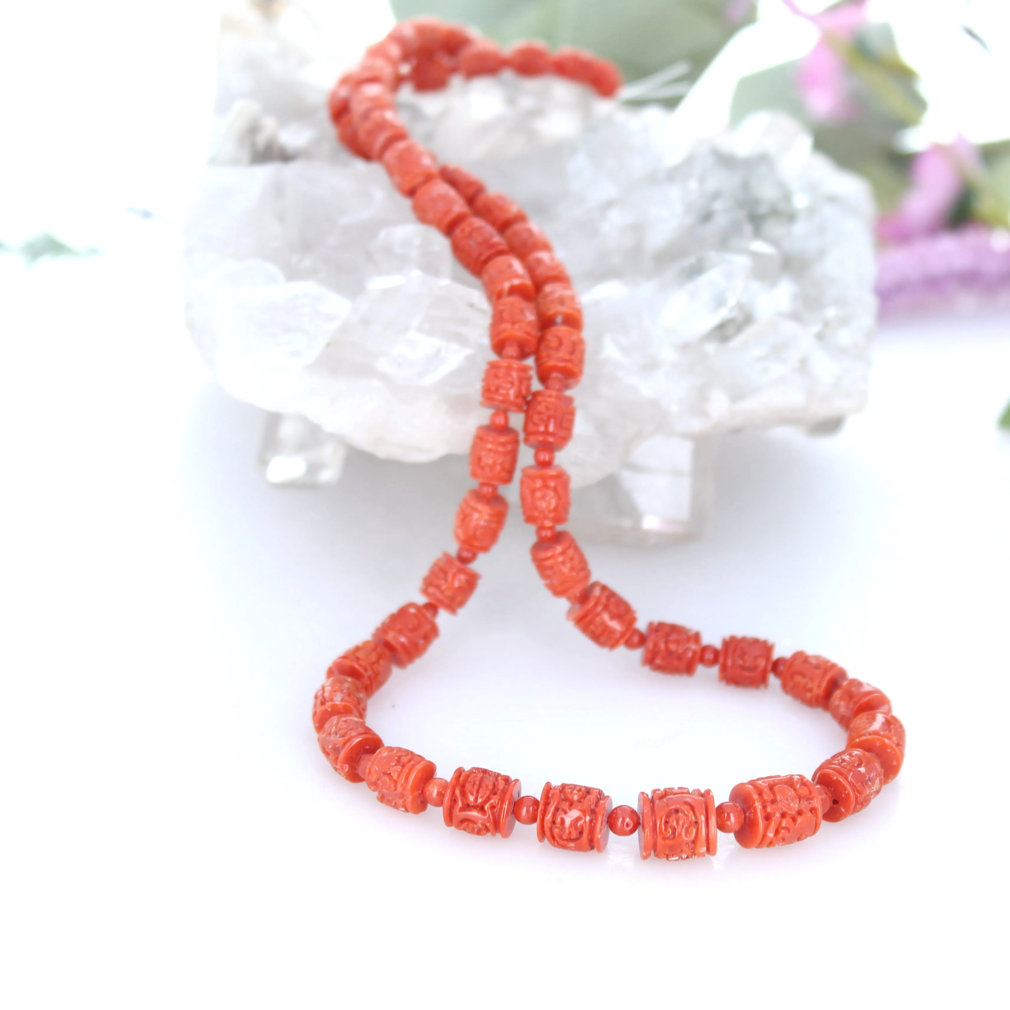 AAA CARVED Longevity Beads Red Italian CORAL 20