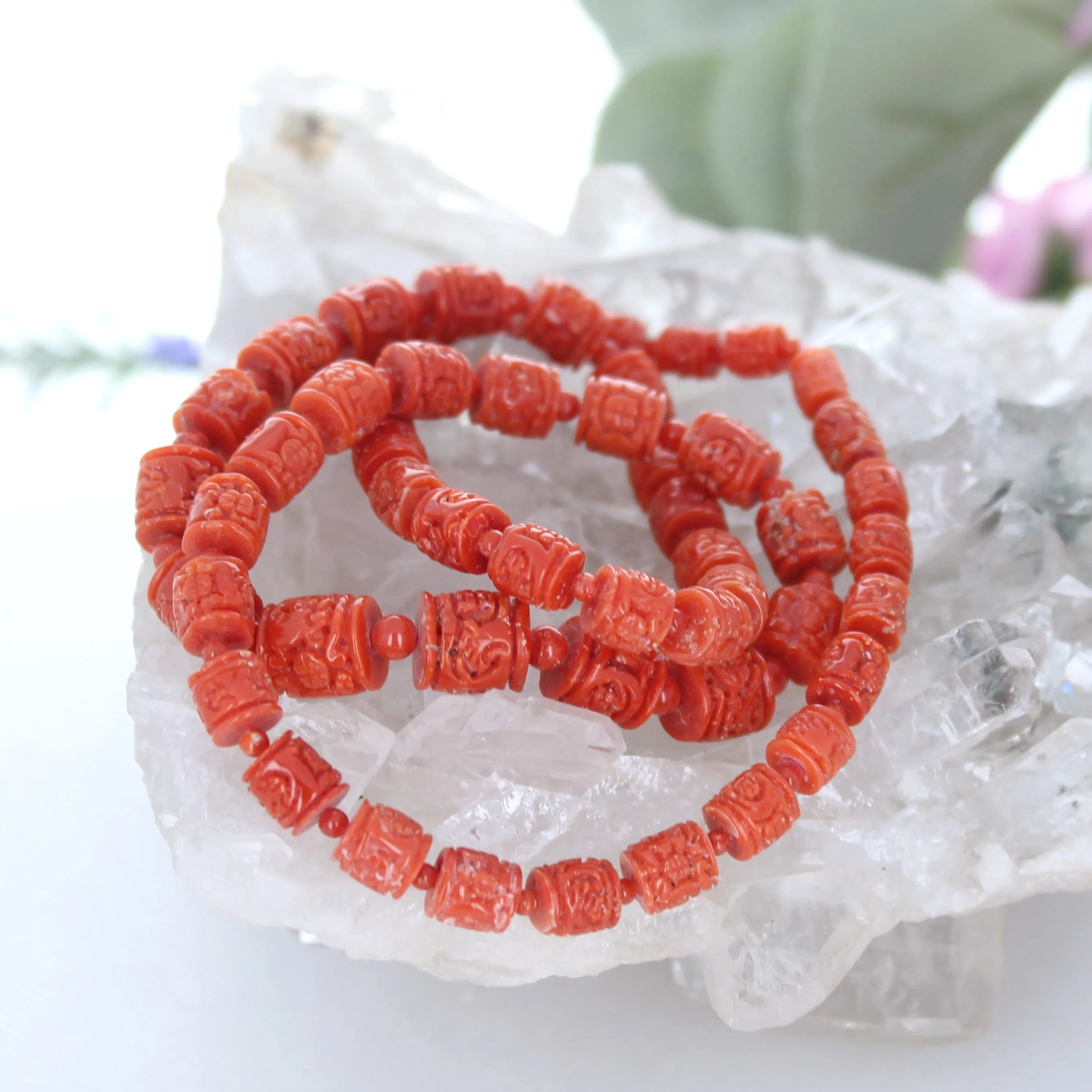 AAA CARVED Longevity Beads Red Italian CORAL 20