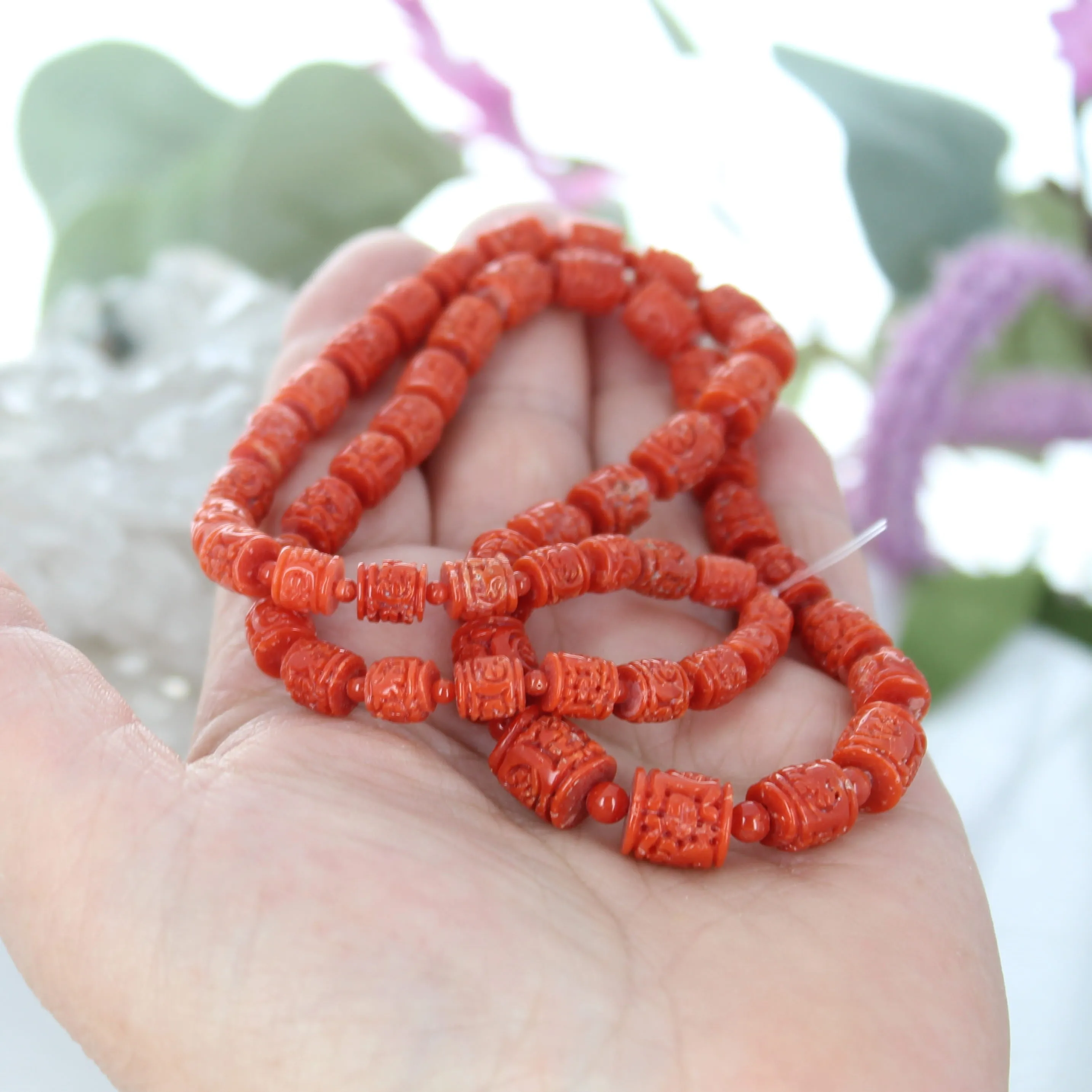 AAA CARVED Longevity Beads Red Italian CORAL 20