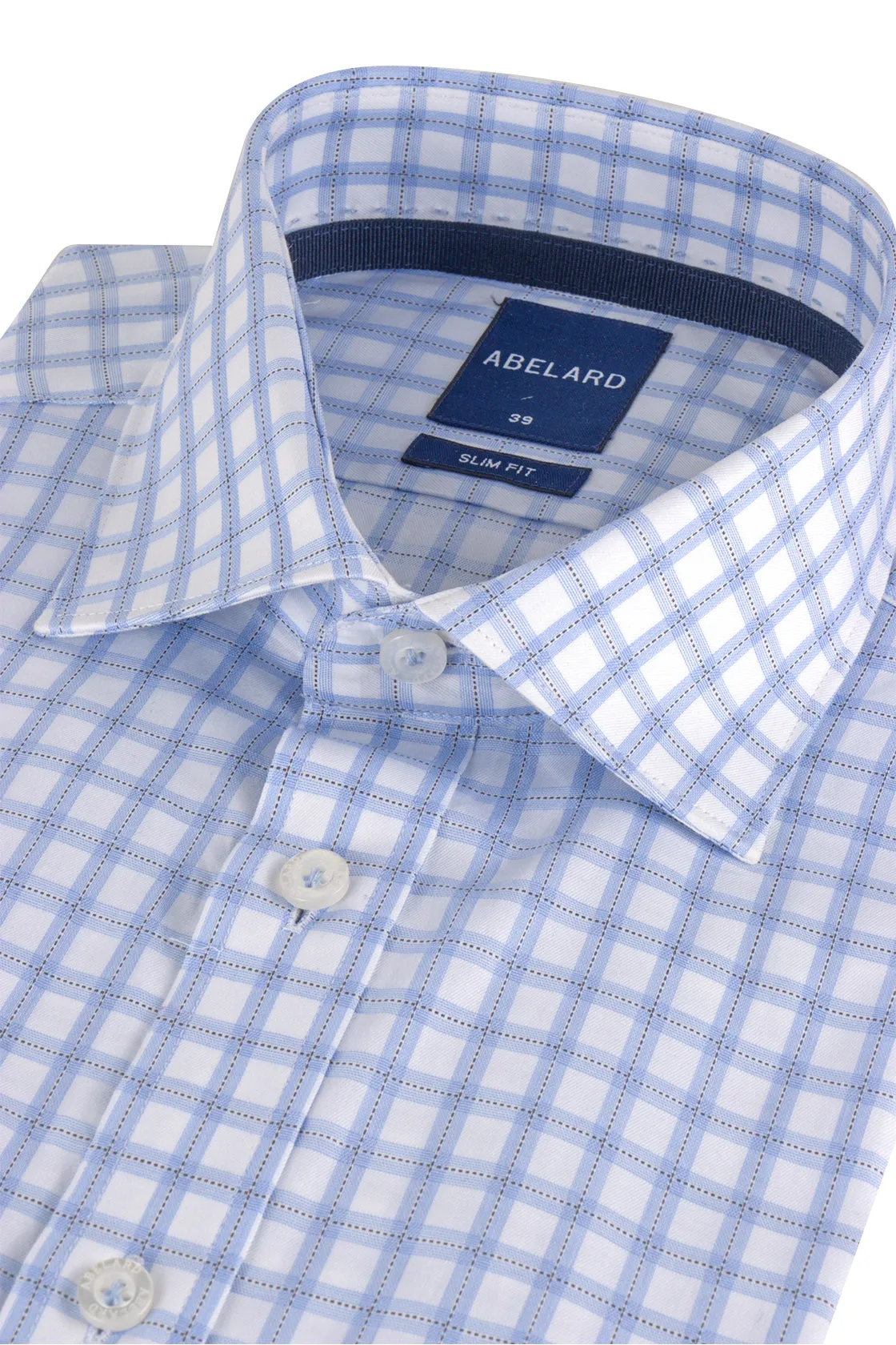 Abelard Slim Single Cuff Check Shirt Sky