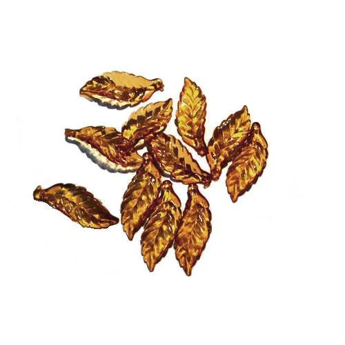 Acrylic Beads, Leaf, Transparent, Golden Brown, 28mm