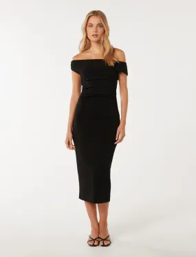 Alexa Tipped Shoulder Bodycon Midi Dress