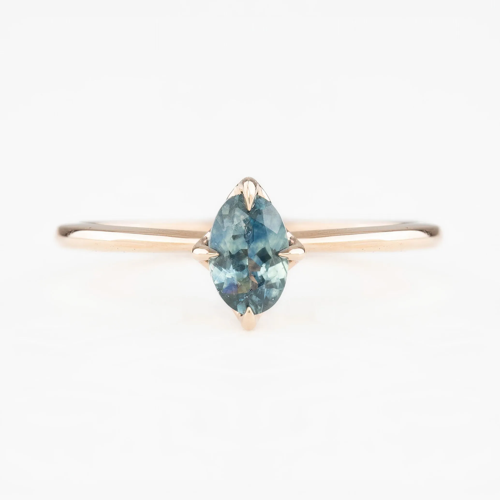 Alice Ring 6mm 0.65ct Blue green Montana Sapphire, 14k Rose Gold