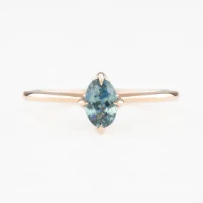 Alice Ring 6mm 0.65ct Blue green Montana Sapphire, 14k Rose Gold