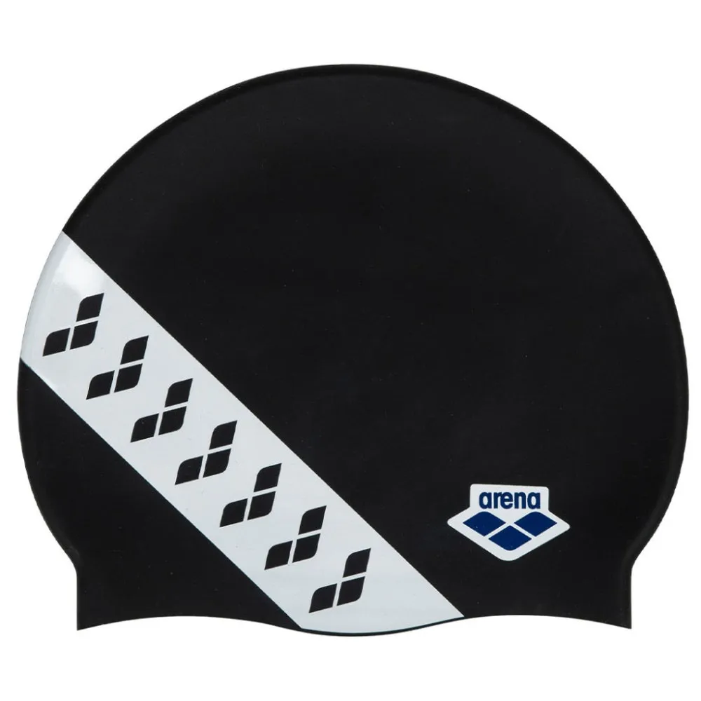 ARENA Adult Iconic Team Stripe Swimming Cap (Black/White)